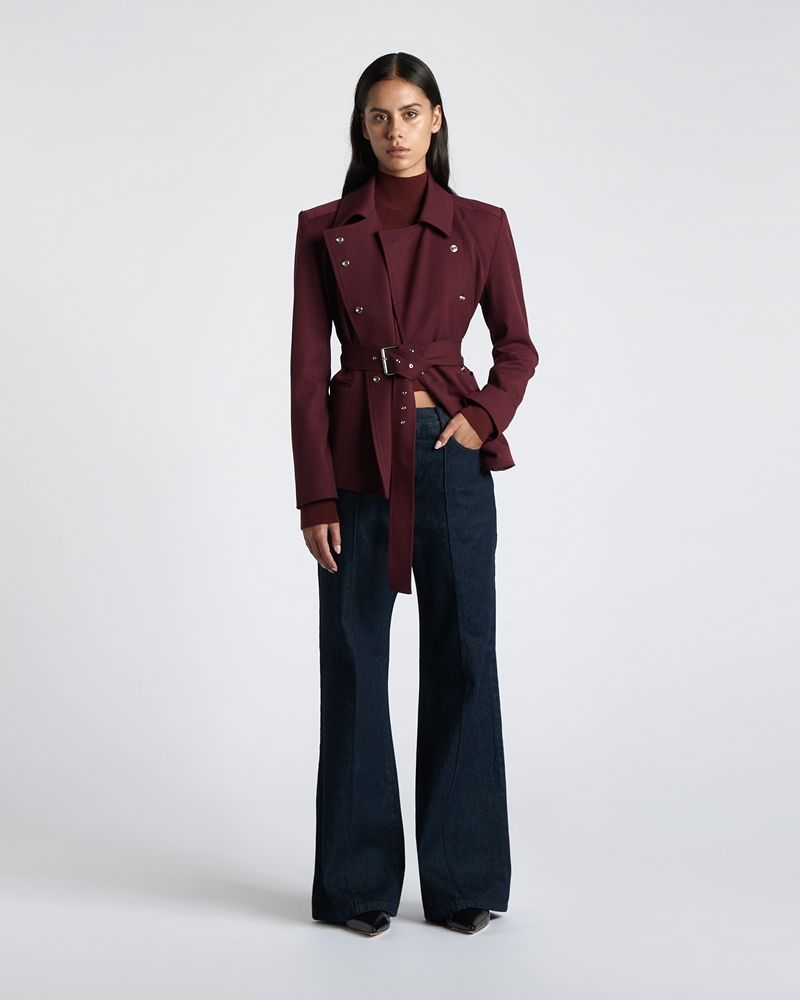 Jackets and Coats | Bordeaux Eco Twill Belted Jacket | 619 Bordeaux