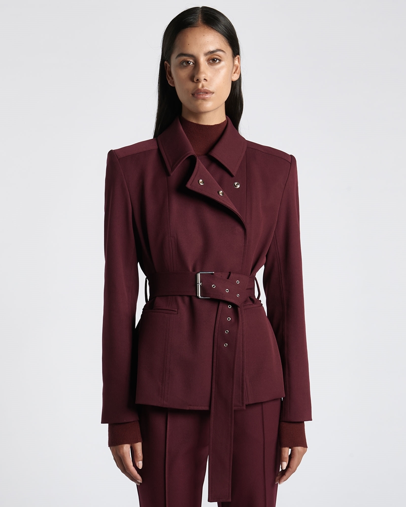 Jackets and Coats | Bordeaux Eco Twill Belted Jacket | 619 Bordeaux