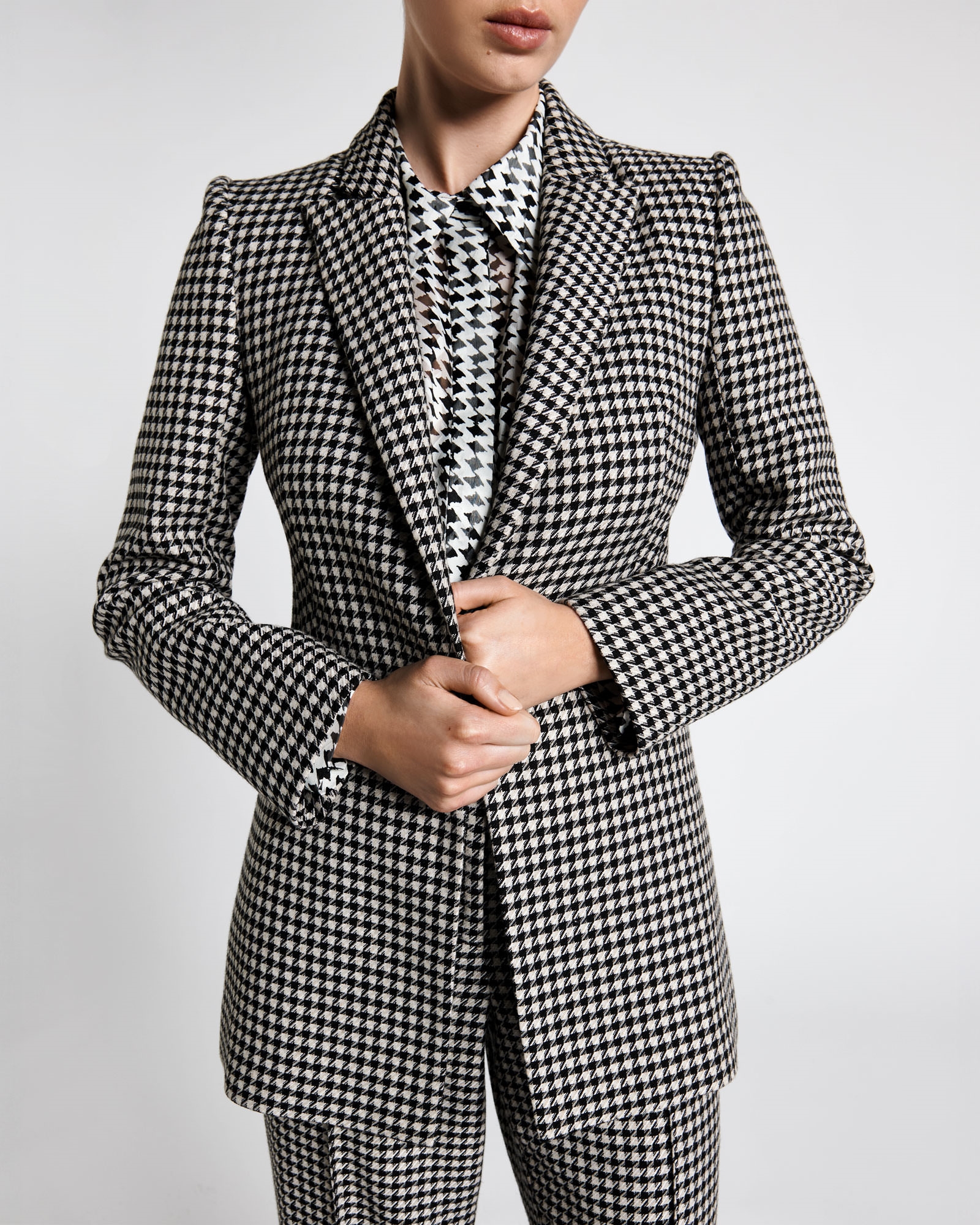 Jackets and Coats | Linen Blend Houndstooth Blazer | 988 Black/White