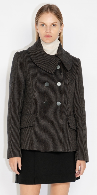 Jackets and Coats  | Recycled Wool Double Breasted Coat | 855 Black Olive