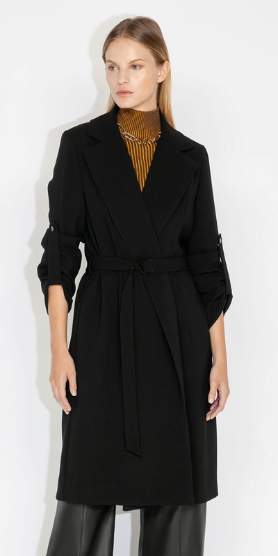 Cue Cares - Sustainable  | Belted Trench | 990 Black