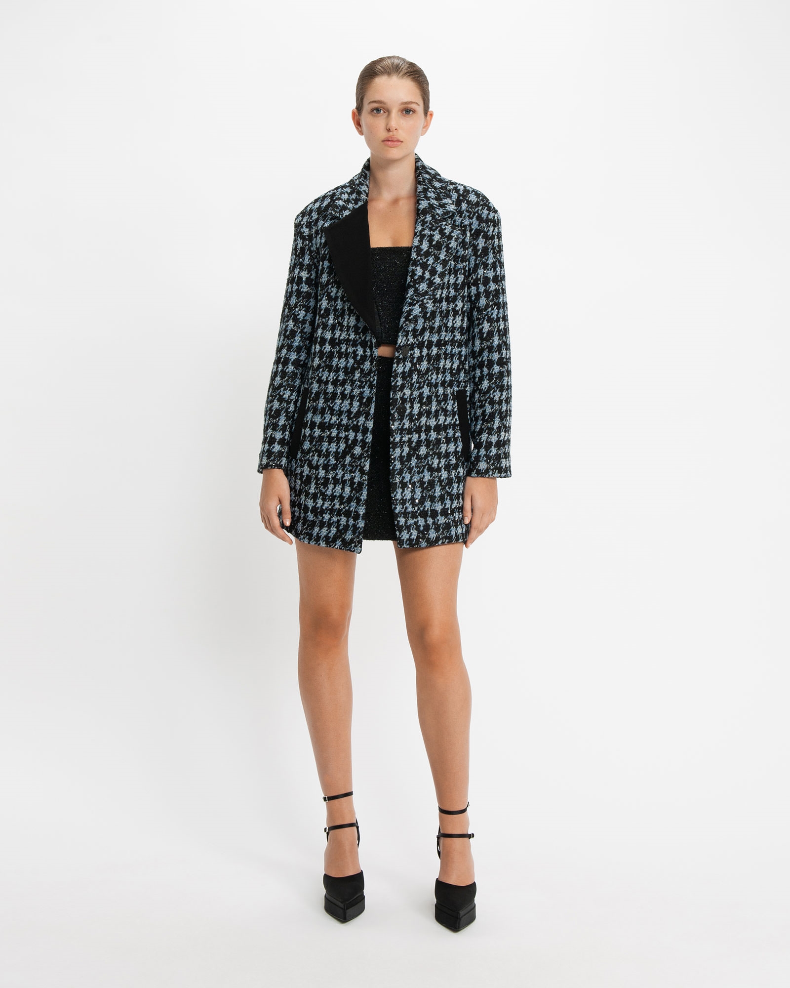 Jackets and Coats | Sequin Houndstooth Coat | 704 Dusty Blue