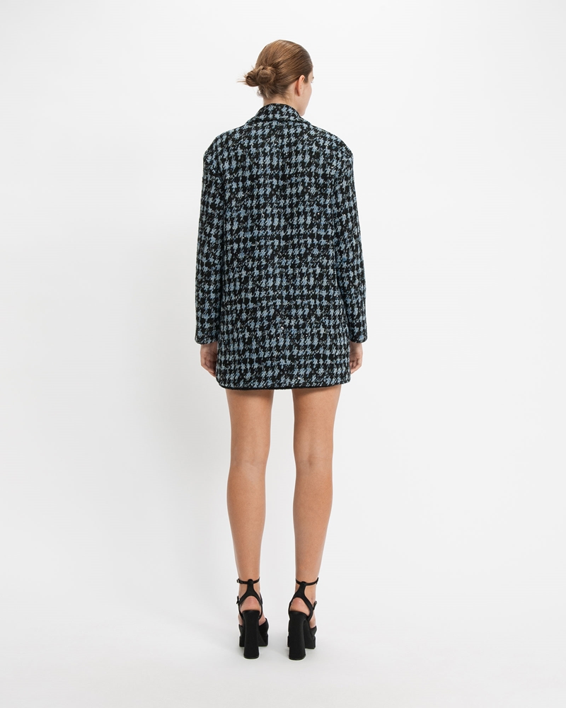 New Arrivals  | Sequin Houndstooth Coat | 704 Dusty Blue