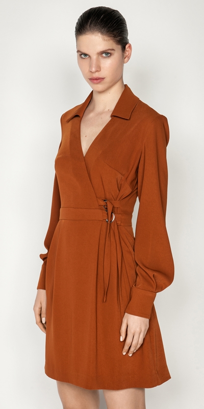 Cue Cares - Sustainable  | Drapey Wrap Front Mini Dress | 286 Spice