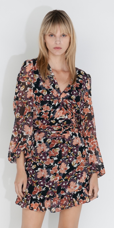 Dresses  | Peony Floral Twist Front Dress | 600 Berry