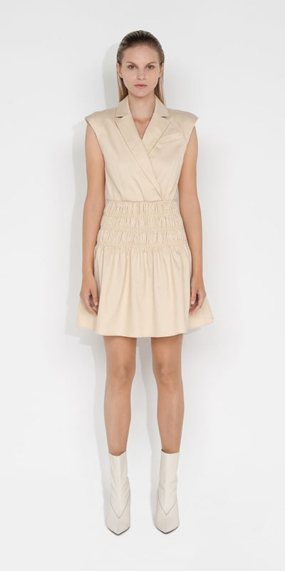 Sale | Cotton Shirred Blazer Dress | 121 Nougat