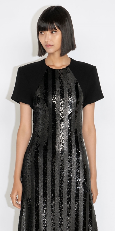 Dresses  | Stripe Sequin Cut Out Back Dress | 990 Black
