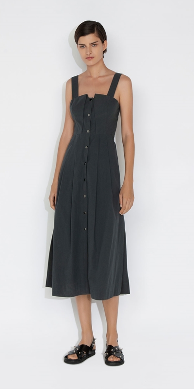 Dresses | Cotton Snap Front Dress | 968 Charcoal