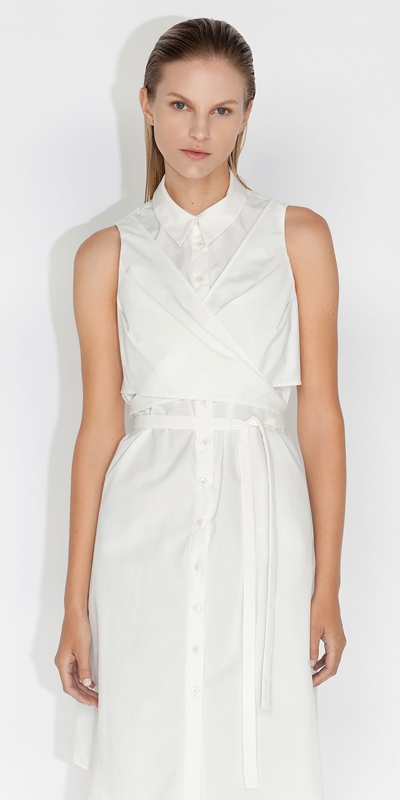 Dresses  | Recycled Nylon Wrap Front Shirt Dress | 110 Off White