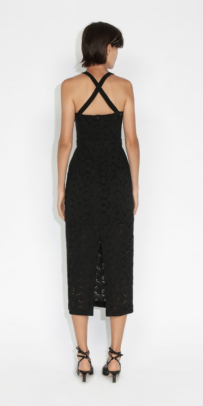 Dresses | Floral Broderie Column Dress | 990 Black
