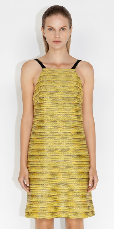 Dresses  | Stitched Tweed Halter Neck Dress | 210 Yellow