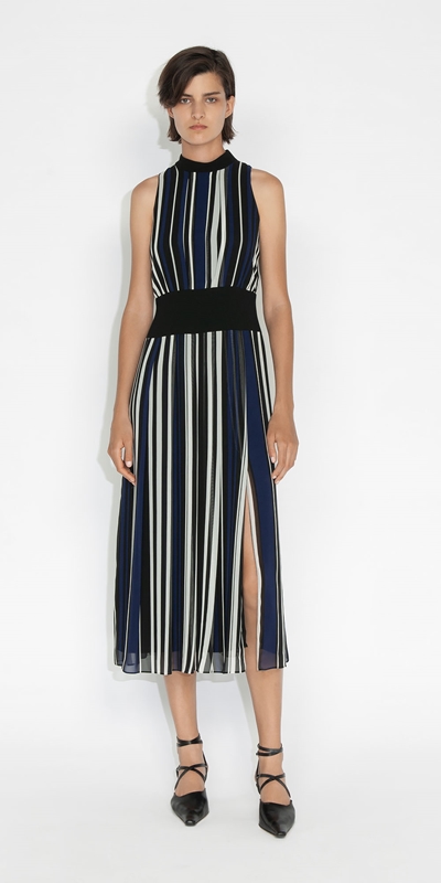 Dresses | Cobalt Stripe Midi Dress | 983 Blue Black