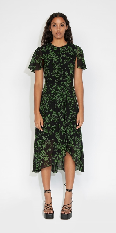 Made in Australia | Ivy Floral Draped Dress | 990 Black