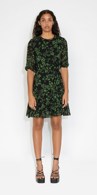 Made in Australia | Ivy Floral Blouson Sleeve Dress | 990 Black