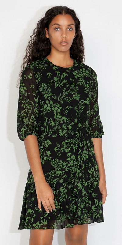 Made in Australia  | Ivy Floral Blouson Sleeve Dress | 990 Black