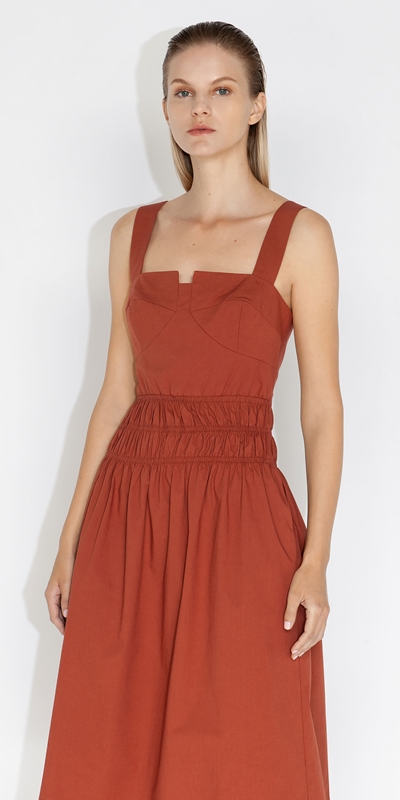 Sale  | Cotton Shirred Waist Dress | 285 Rust