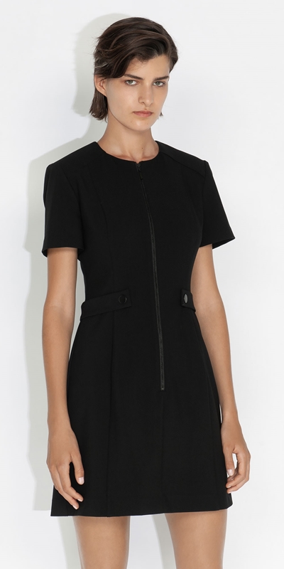 Dresses | Double Weave Zip Front Dress | 990 Black