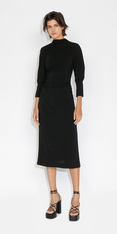 Made in Australia | Sheer Stretch Ruched Waist Dress | 990 Black