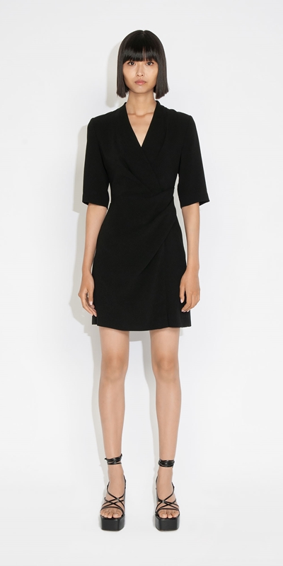 Cue Cares - Sustainable | Tucked Wrap Dress | 990 Black