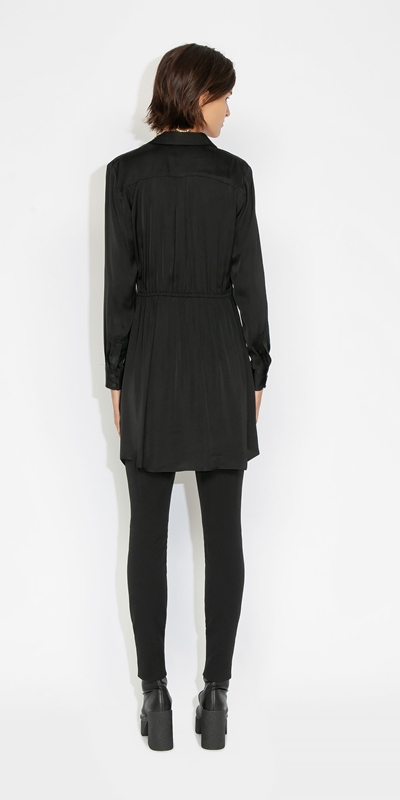 Dresses | Satin Twist Front Shirt Dress | 990 Black