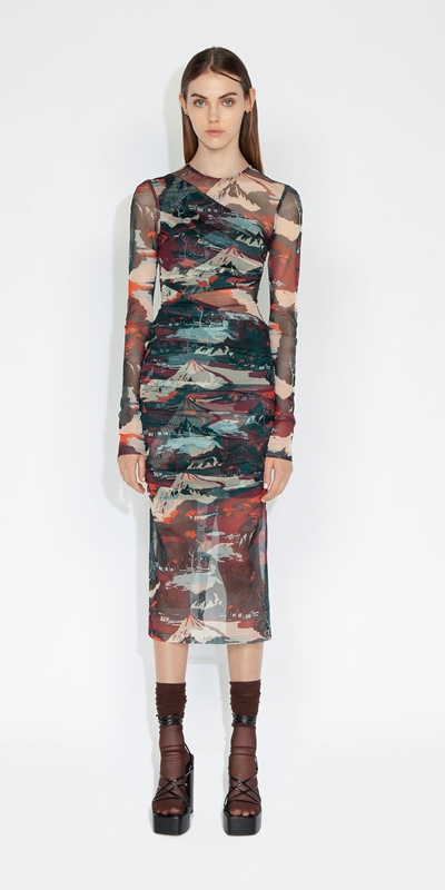 Made in Australia | Abstract Landscape Mesh Dress | 790 Steel