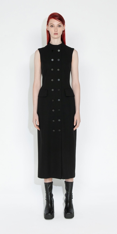 Cue Cares - Sustainable | Button Front Column Dress | 990 Black