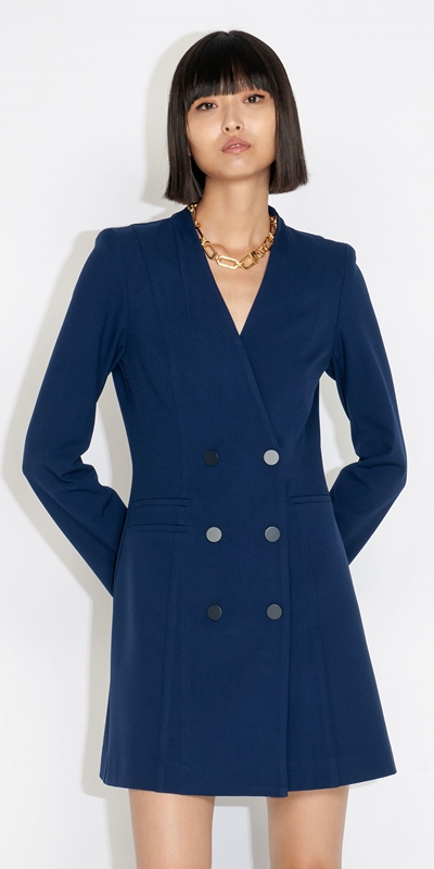 Cue Cares - Sustainable  | Double Breasted Blazer Dress | 784 Dark Cobalt