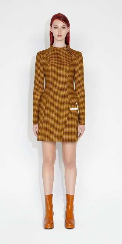Made in Australia | Houndstooth Asymmetric Mini Dress | 232 Marigold