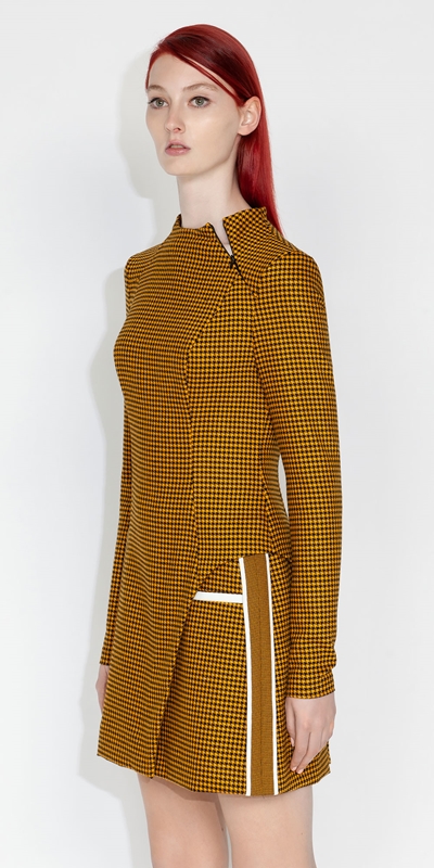 Made in Australia  | Houndstooth Asymmetric Mini Dress | 232 Marigold