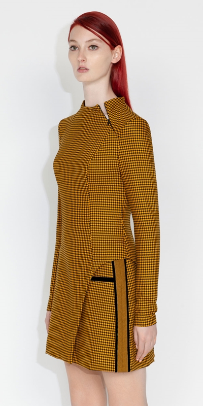 Made in Australia  | Houndstooth Asymmetric Mini Dress | 981 Black Gold