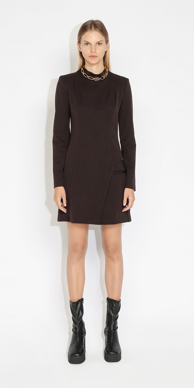 Sale | Asymmetric Mini Dress | 893 Dark Chocolate