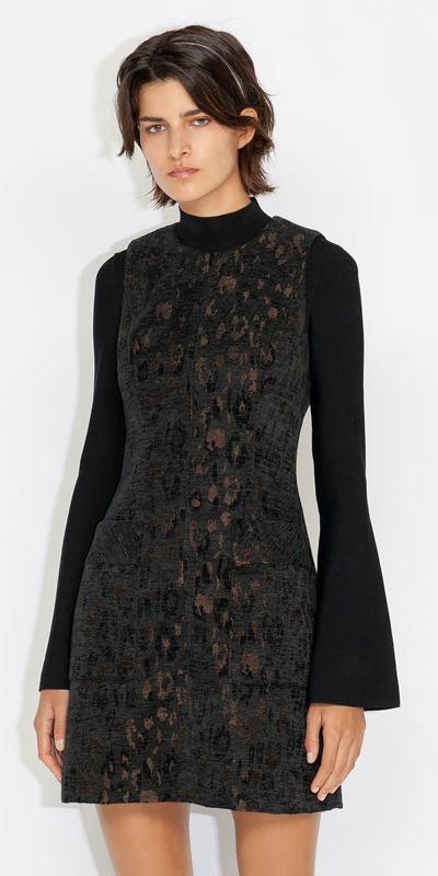 Made in Australia  | Chenille Leopard Jacquard Dress | 860 Black Coffee