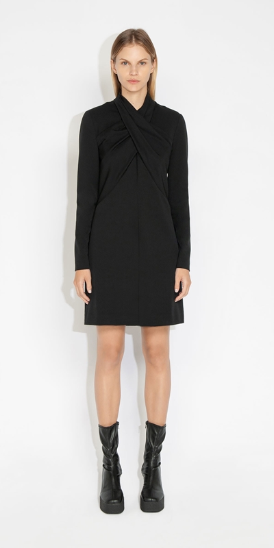 Cue Cares - Sustainable | Eco Tuck Neck Dress | 990 Black