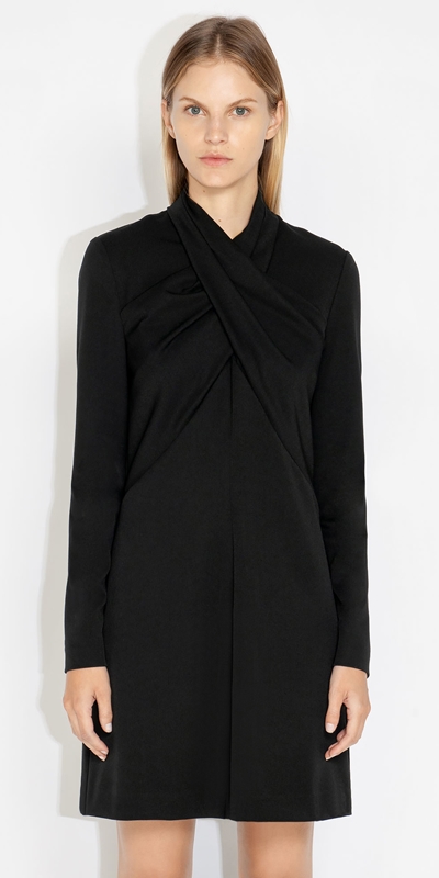 Cue Cares - Sustainable  | Eco Tuck Neck Dress | 990 Black