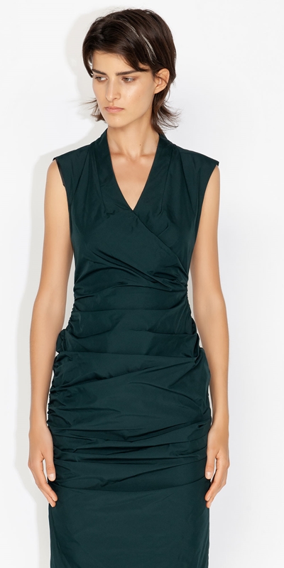 Made in Australia  | Taffeta Ruched Wrap Dress | 332 Forest