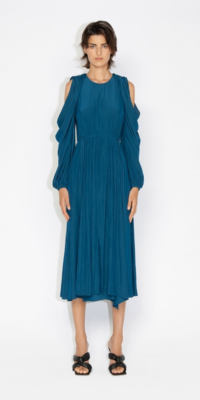 Sale | Satin Cowl Sleeve Dress | 740 Teal