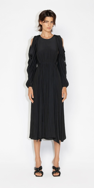 Sale | Satin Cowl Sleeve Dress | 990 Black