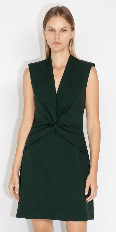 Cue Cares - Sustainable  | Twist Front Dress | 336 Bottle Green