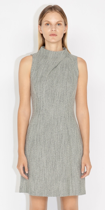 Cue Cares - Sustainable  | Herringbone Tweed Mini Dress | 101 Winter White