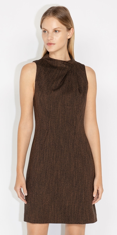 Cue Cares - Sustainable  | Herringbone Tweed Mini Dress | 863 Espresso