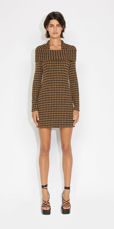 Sale | Houndstooth Knit Dress | 981 Black Gold
