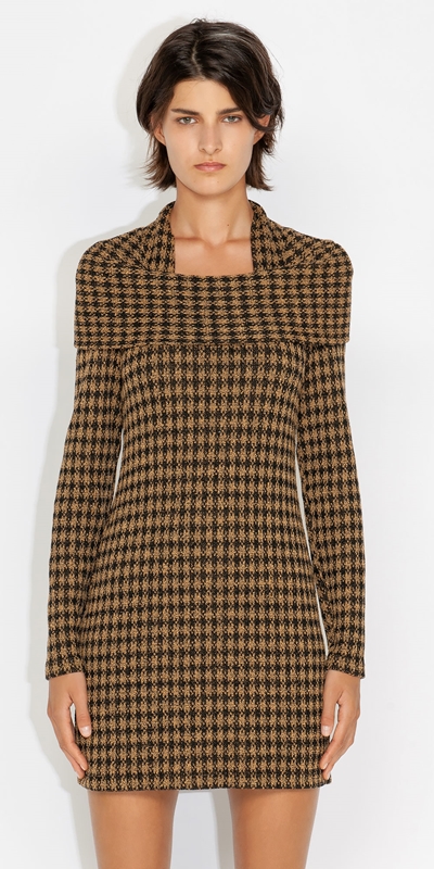 Sale  | Houndstooth Knit Dress | 981 Black Gold