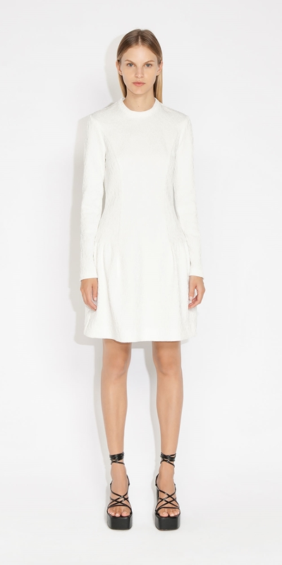 Wear to Work | Cotton Cloque Drop Waist Dress | 100 White