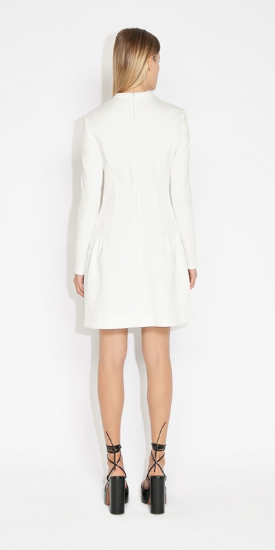 Dresses | Cotton Cloque Drop Waist Dress | 100 White