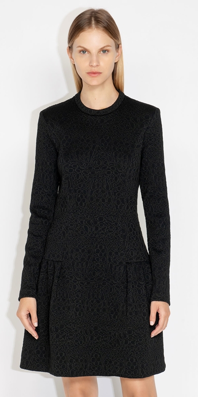Made in Australia  | Cotton Cloque Drop Waist Dress | 990 Black