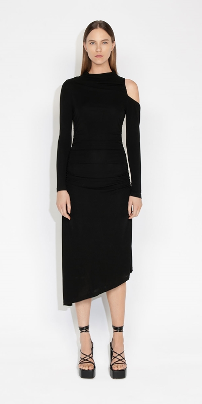 Made in Australia | Jersey Cold Shoulder Dress | 990 Black