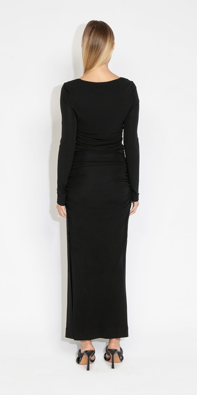 Dresses | Jersey Ruched Square Neck Dress | 990 Black