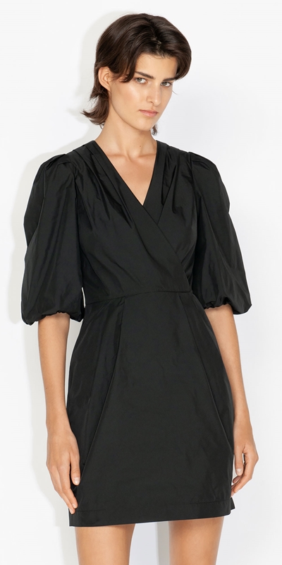 Sale  | Taffeta Puff Sleeve Dress | 990 Black