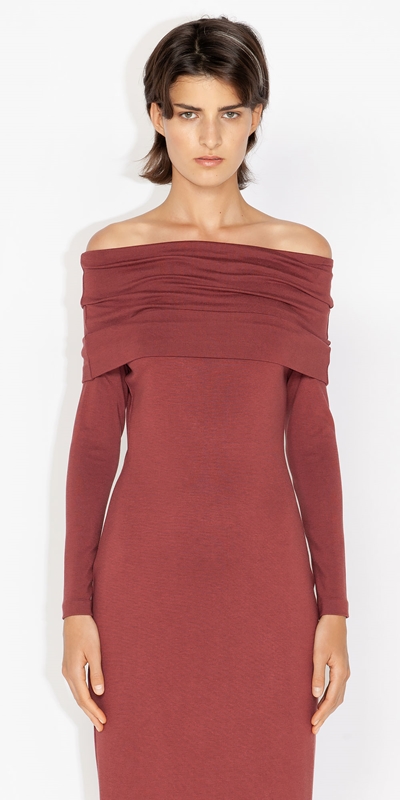 Sale  | Double Knit Off Shoulder Dress | 643 Russet