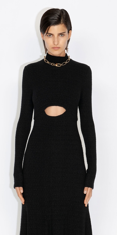 Dresses  | Bubble Knit Cut Out Dress | 990 Black